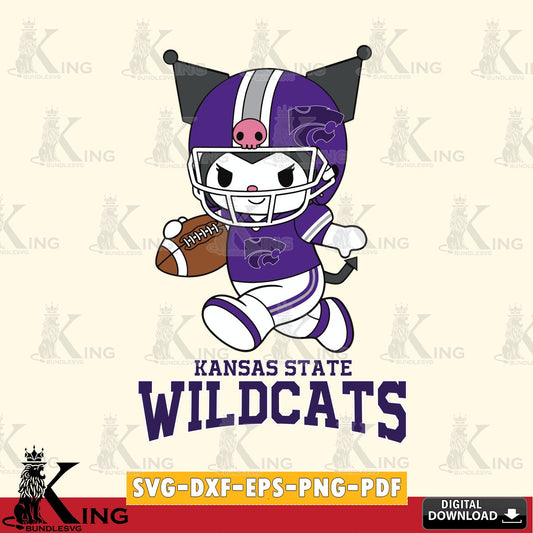 Kansas State Wildcats Kuromi Football Run SVG file, Cricut, Cut file  , Digital Download , Instant Download, Sanrio svg, Clipart