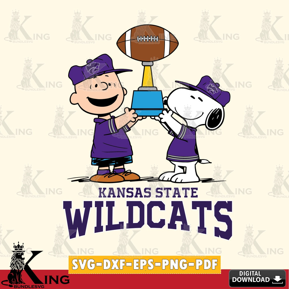 Kansas State Wildcats Peanuts Football Trophy SVG, Cricut, Cut file  , Digital Download , Instant Download, Peanuts svg, NCAA svg, Football svg, Sport svg