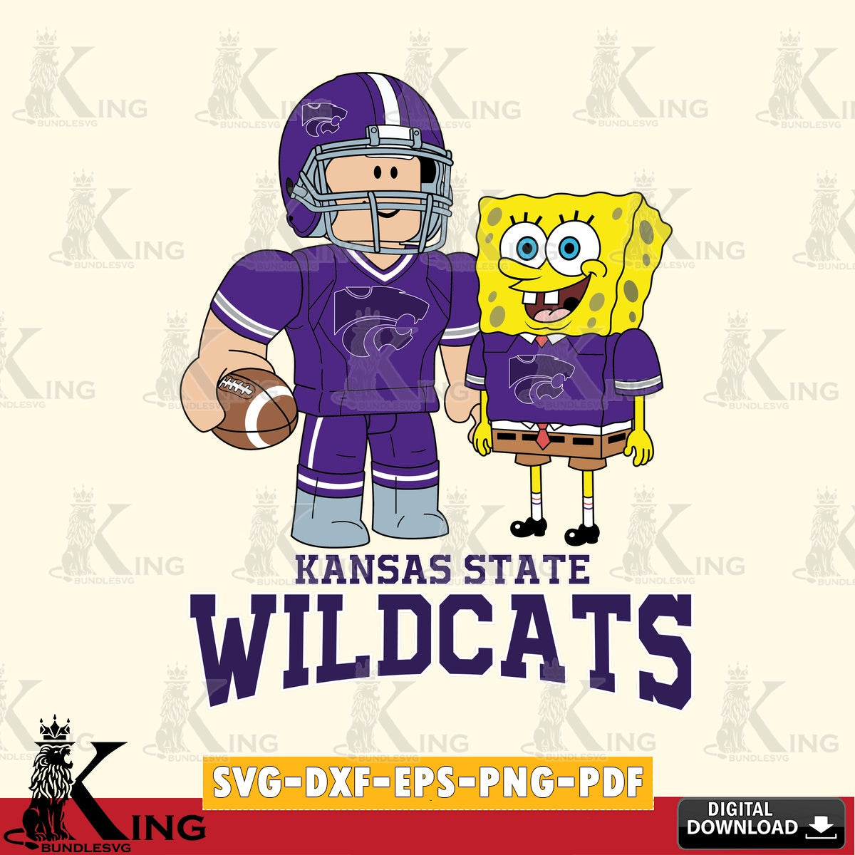 Kansas State Wildcats Roblox & Spongebob Football SVG file , NCAA Cricut,  File cut , Digital Download , PDF File