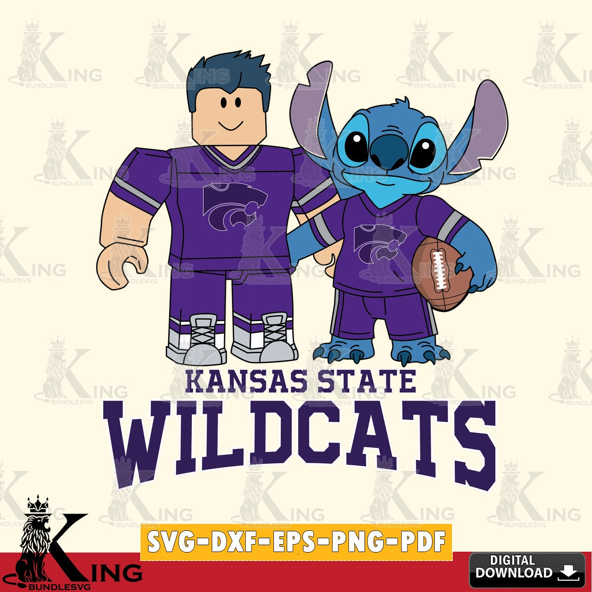 Kansas State Wildcats Roblox & Stitch Football SVG file , NCAA Cricut,  File cut , Digital Download , PDF File