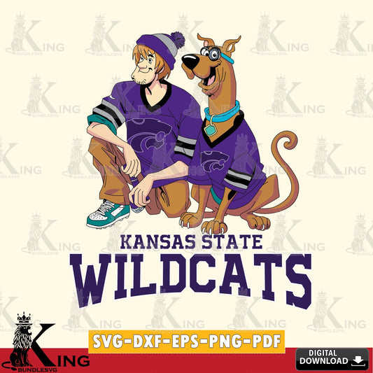 Hand-drawn style art of Kansas State Wildcats Shaggy and Scooby Doo football, digital clipart compatible with laser engraving and