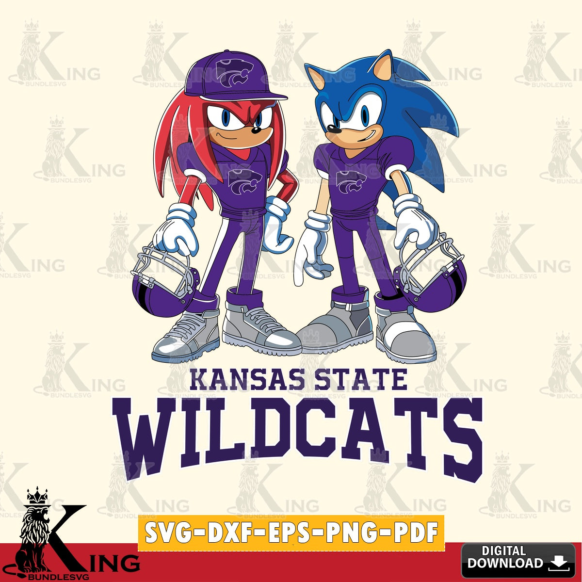 Eye-catching graphic of Kansas State Wildcats Sonic and Knuckles football player digital download for Cricut Maker and paper