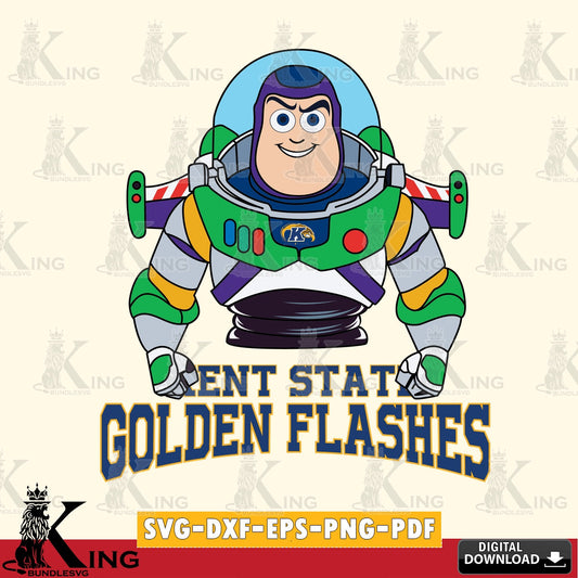 Hand-drawn style art of Kent State Golden Flashes Buzz Lightyear football, digital clipart compatible with laser engraving and