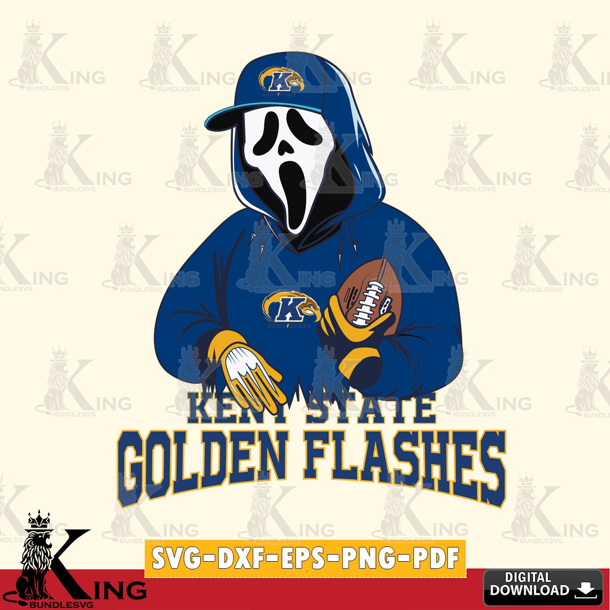 High-quality graphic of Kent State Golden Flashes Ghostface Scream football player, NCAA, versatile clip art for stickers,