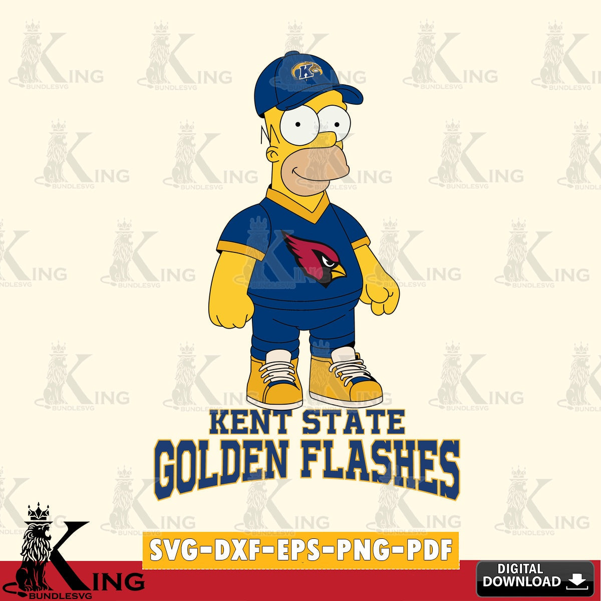 Custom design featuring Kent State Golden Flashes Homer Simpson football, a digital clipart compatible with laser engraving and