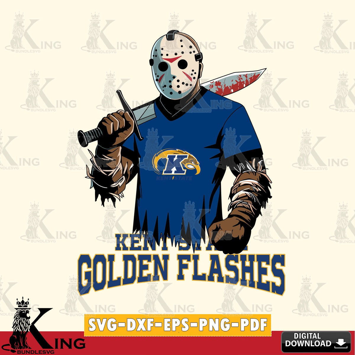 Creative design featuring Kent State Golden Flashes Jason Voorhees football, vector illustration for POD merchandise and apparel