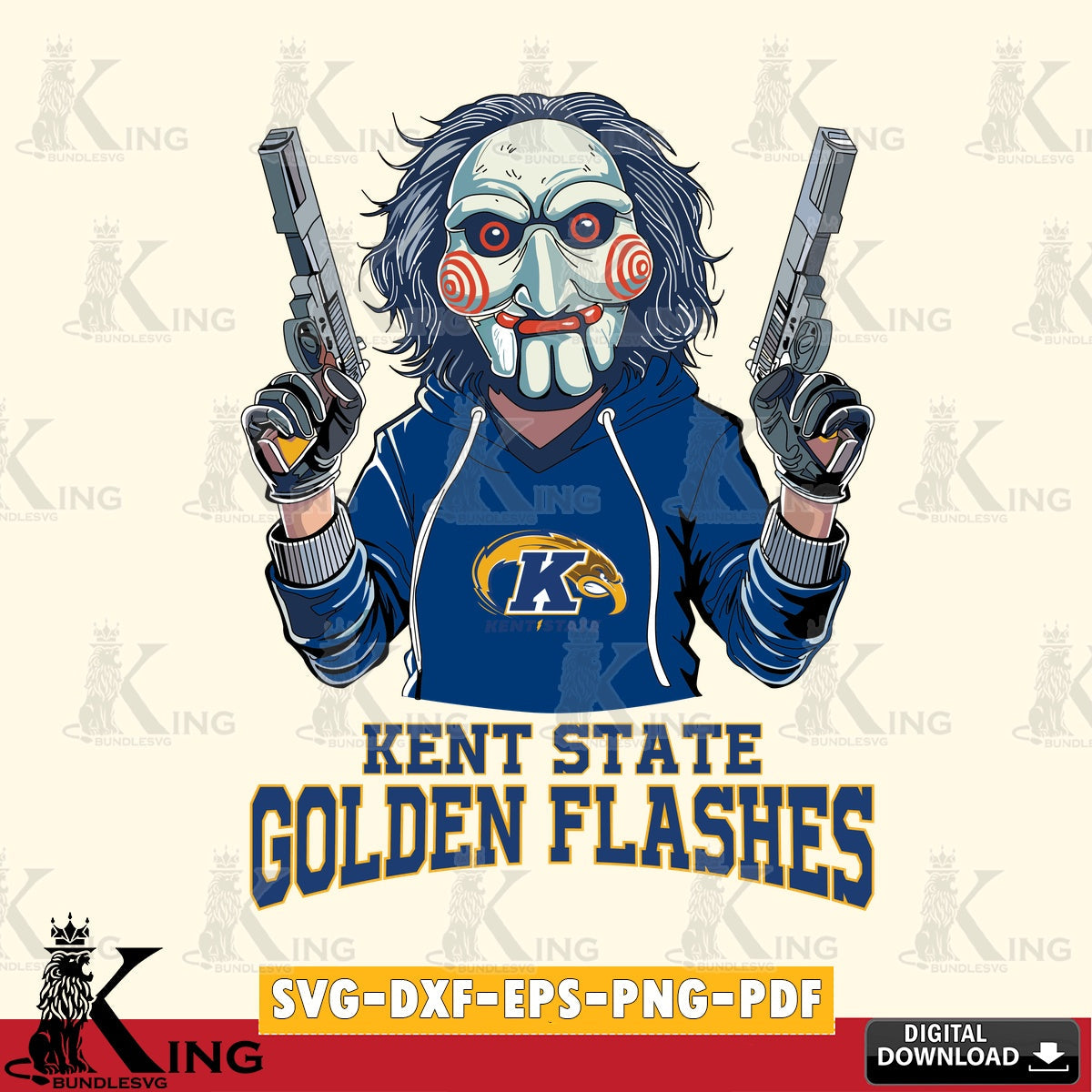 Custom design featuring Kent State Golden Flashes Jigsaw Billy Football crafting file for iron-on transfer and vinyl decals.