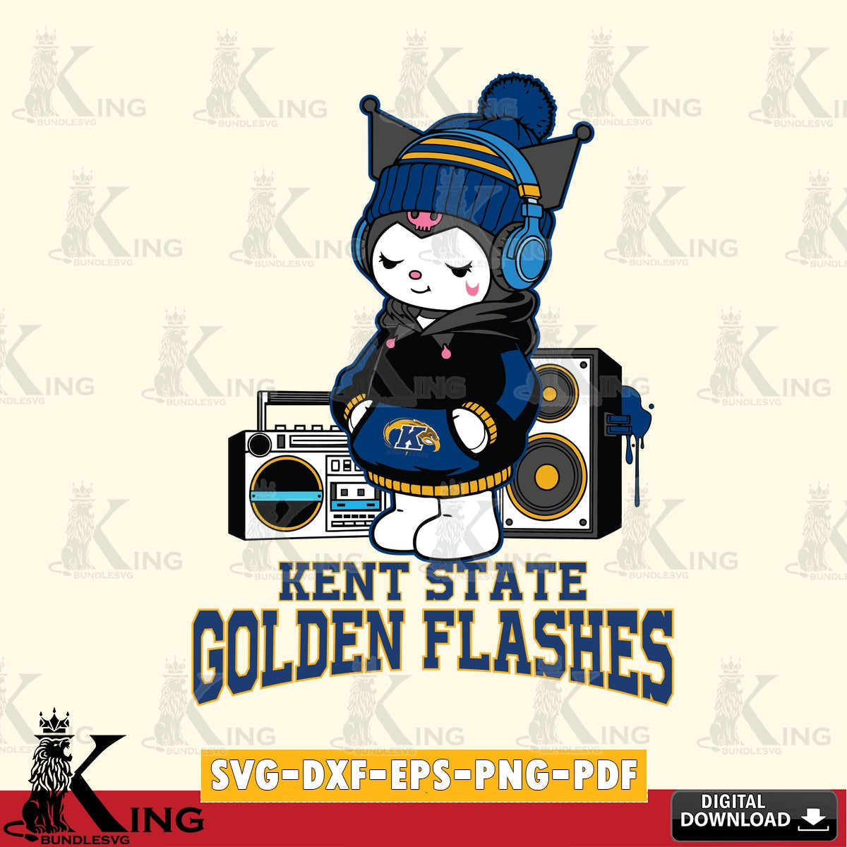 Kent State Golden Flashes Kuromi Football Music SVG file, Cricut, Cut file  , Digital Download , Instant Download, Sanrio svg, Clipart