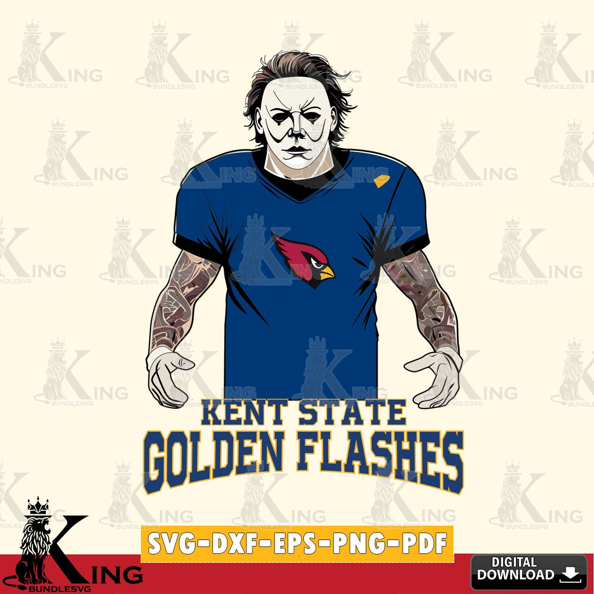 Digital clipart of Kent State Golden Flashes Michael Myers tattoo football, crafting file for iron-on transfer and vinyl decals