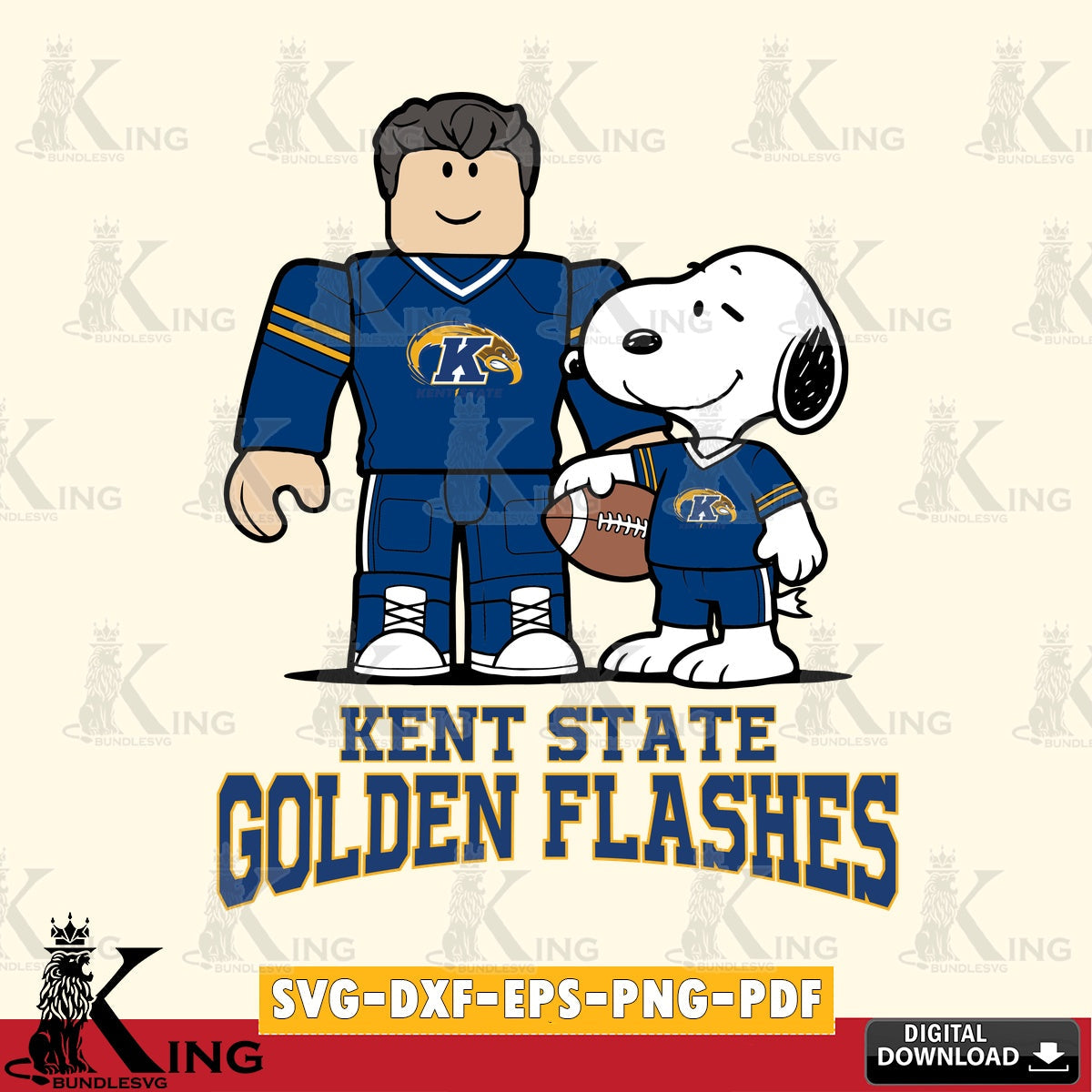 Custom design featuring Kent State Golden Flashes Roblox Snoopy Football, NCAA, file cut, digital file for silhouette cameo and