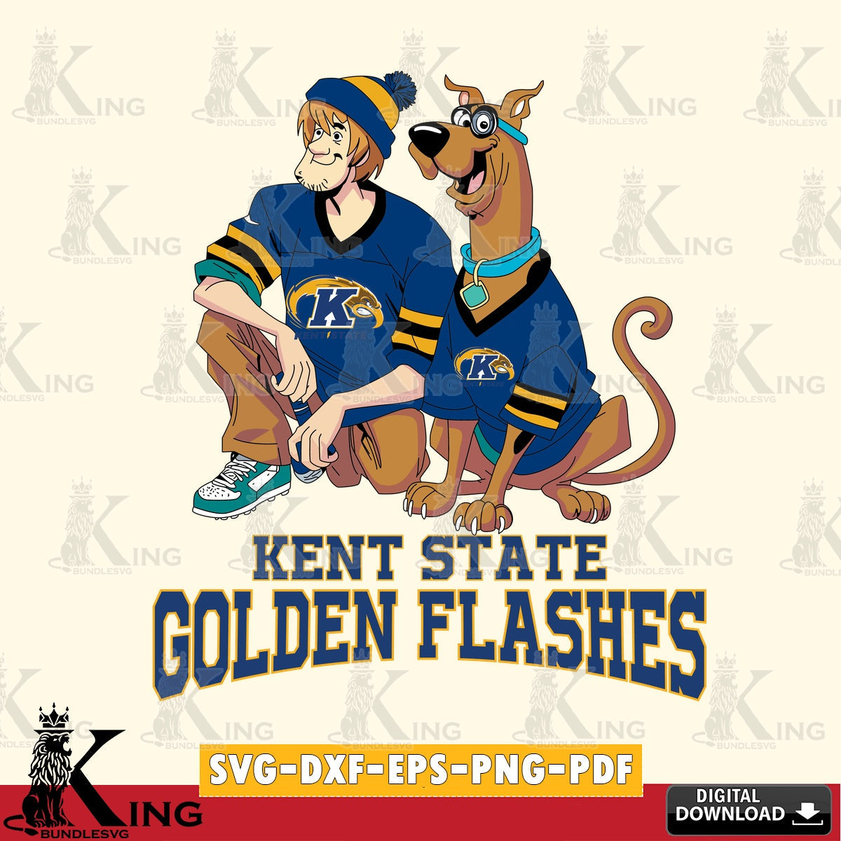 Digital clipart of Kent State Golden Flashes, Shaggy and Scooby Doo football, printable vector design for sublimation and crafts.