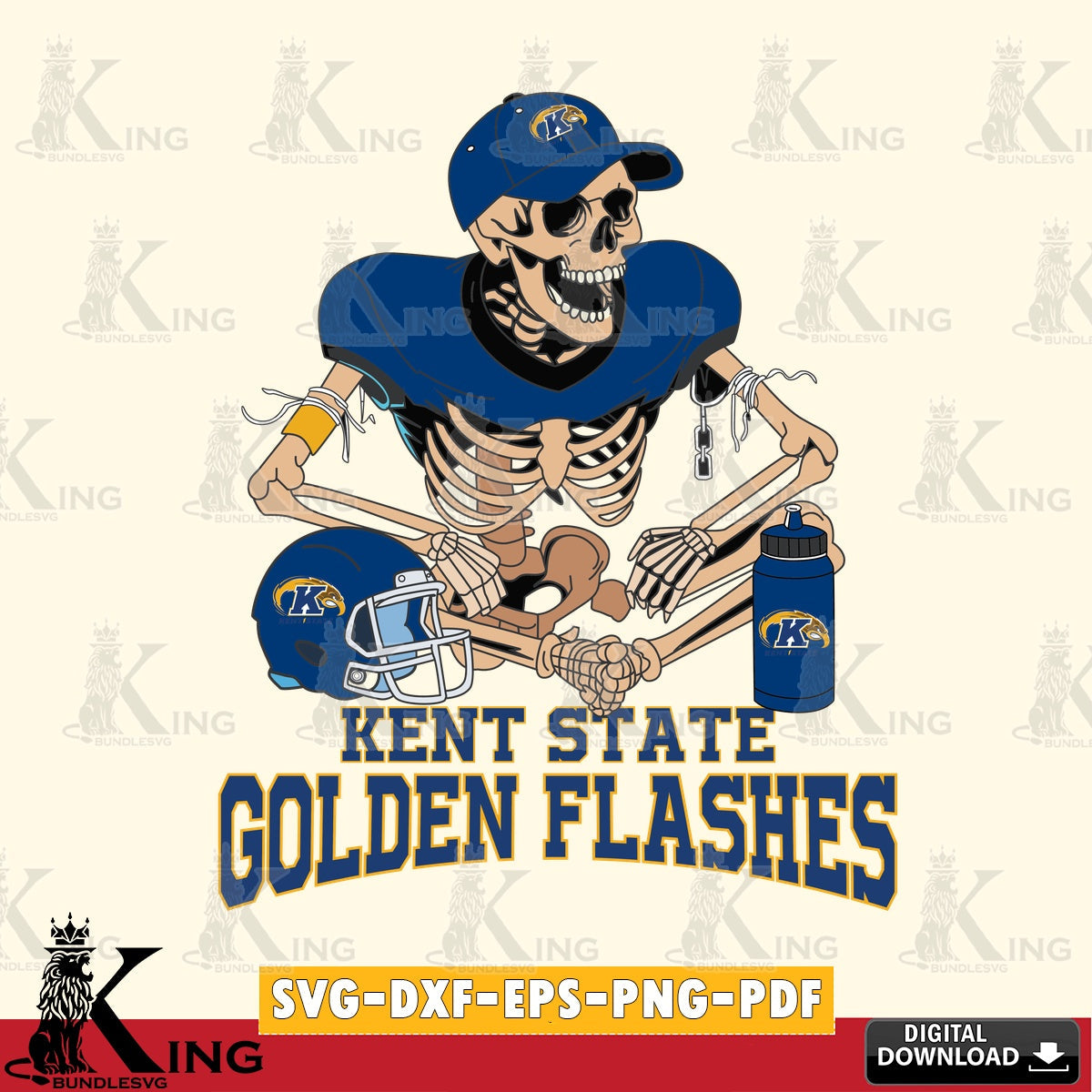 Eye-catching graphic of a Kent State Golden Flashes skeleton player football, NCAA, SVG PNG files perfect for Cricut and