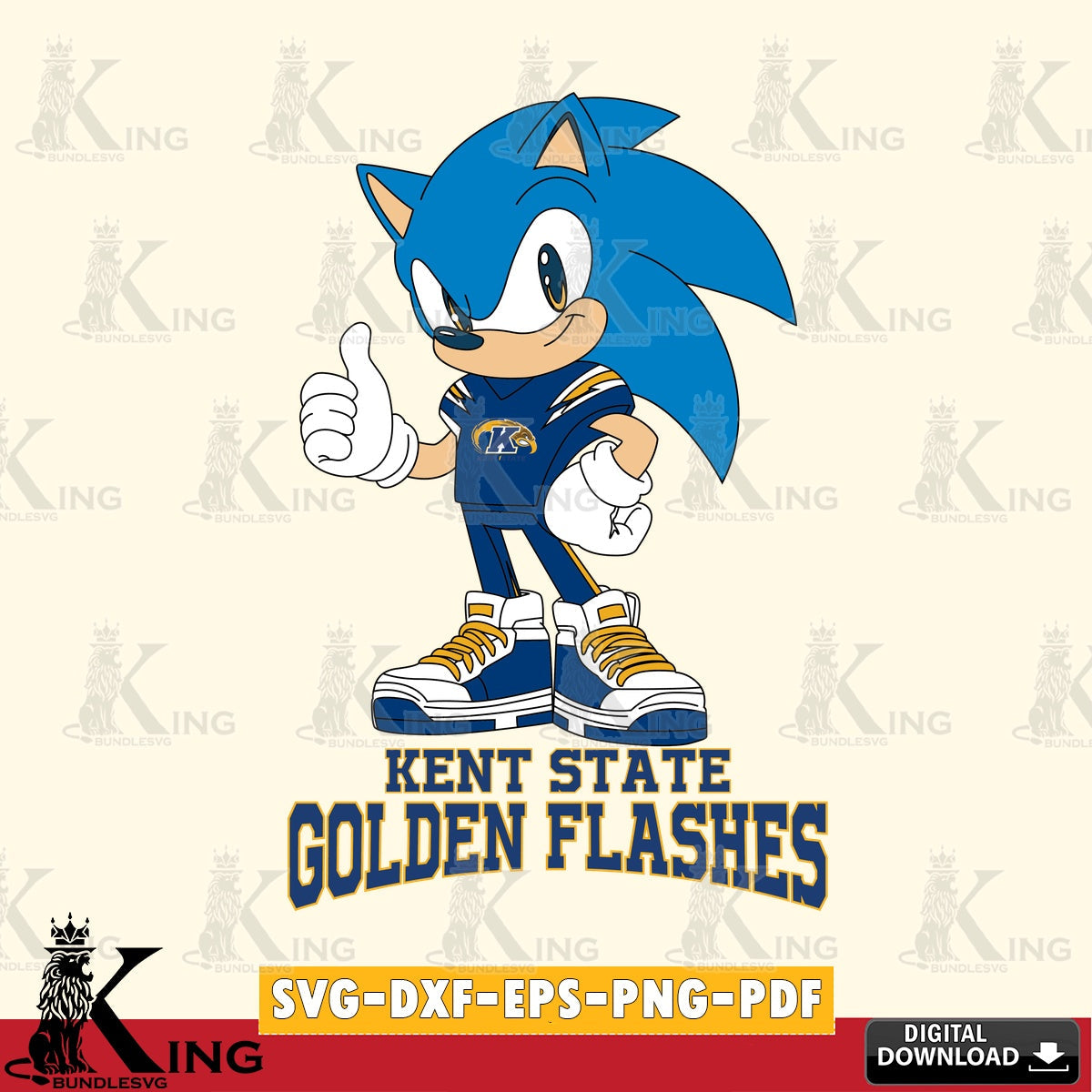 Vector design showing Kent State Golden Flashes Sonic Like Football vector illustration for POD merchandise and apparel