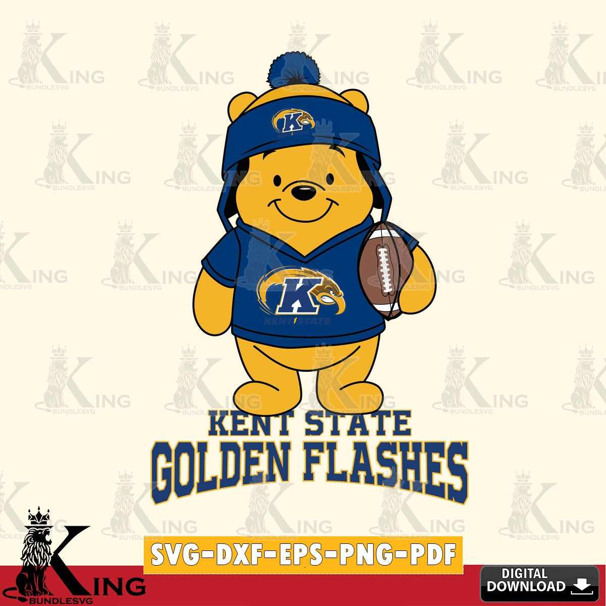 Detailed illustration of Kent State Golden Flashes Winnie the Pooh football player, versatile clip art for stickers, decals, and