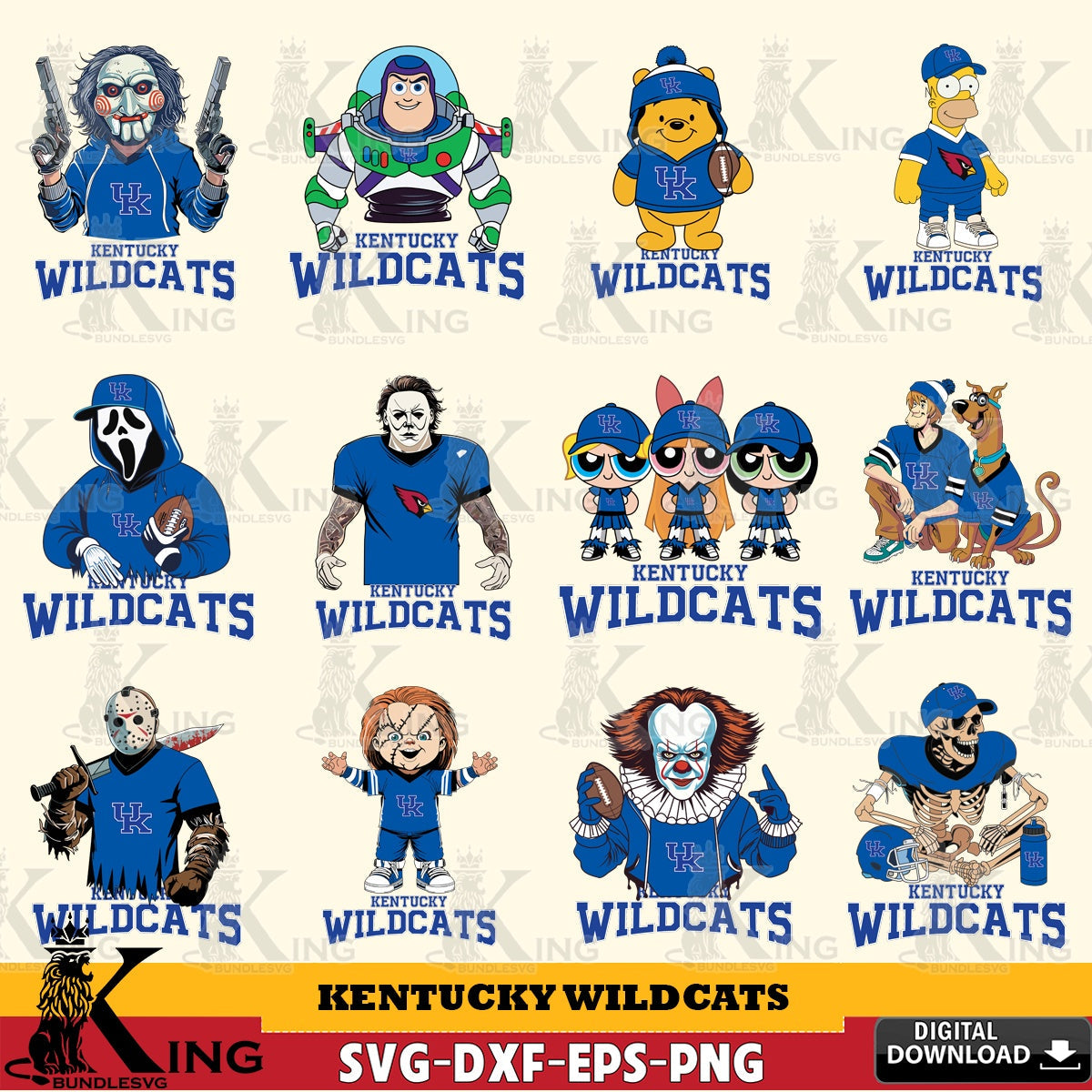 Mega bundle containing Kentucky Wildcats Cartoon Football NCAA printable vector design for sublimation and crafts