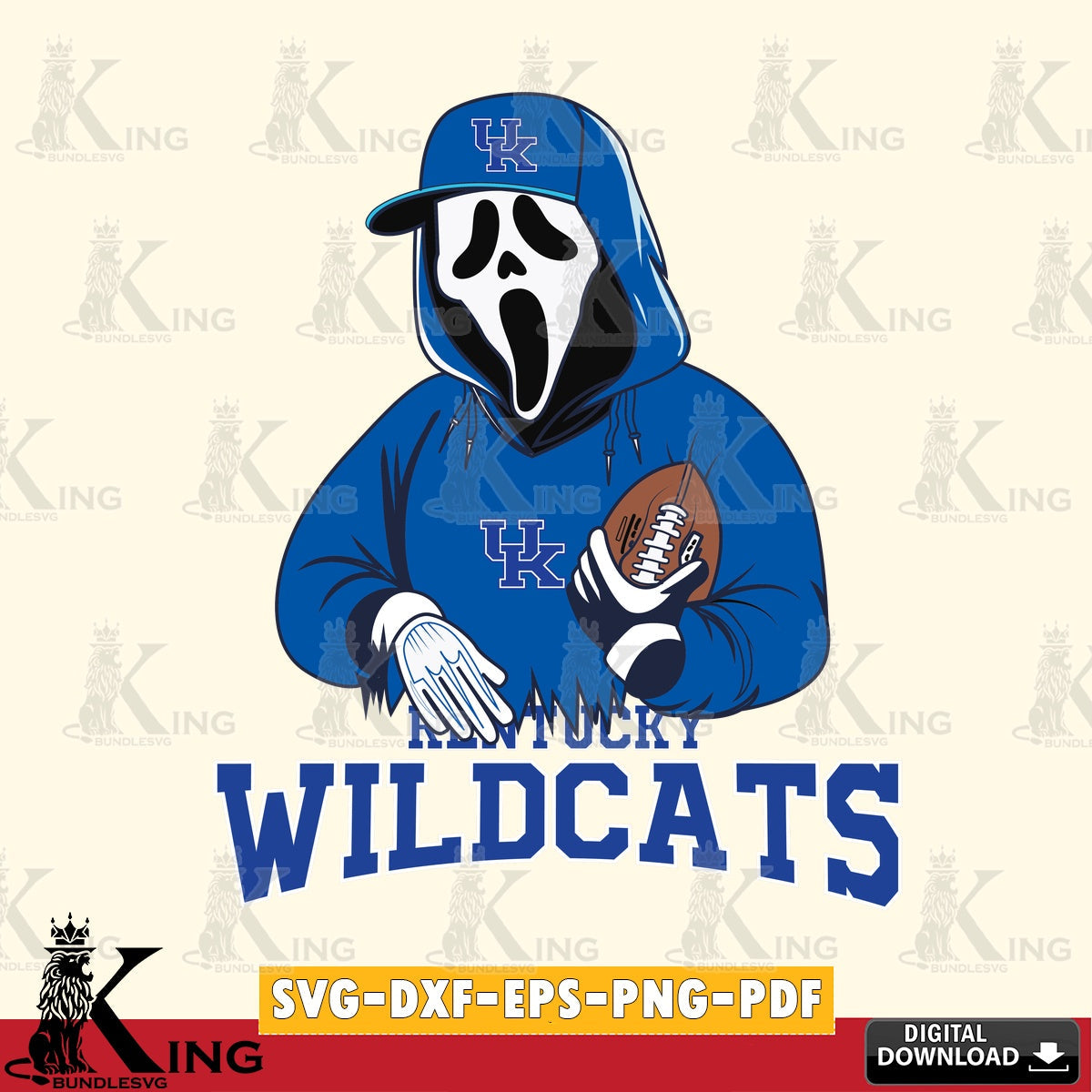 Beautiful illustration of a Kentucky Wildcats Ghostface Scream football player, a high-quality vector for DIY scrapbooking and