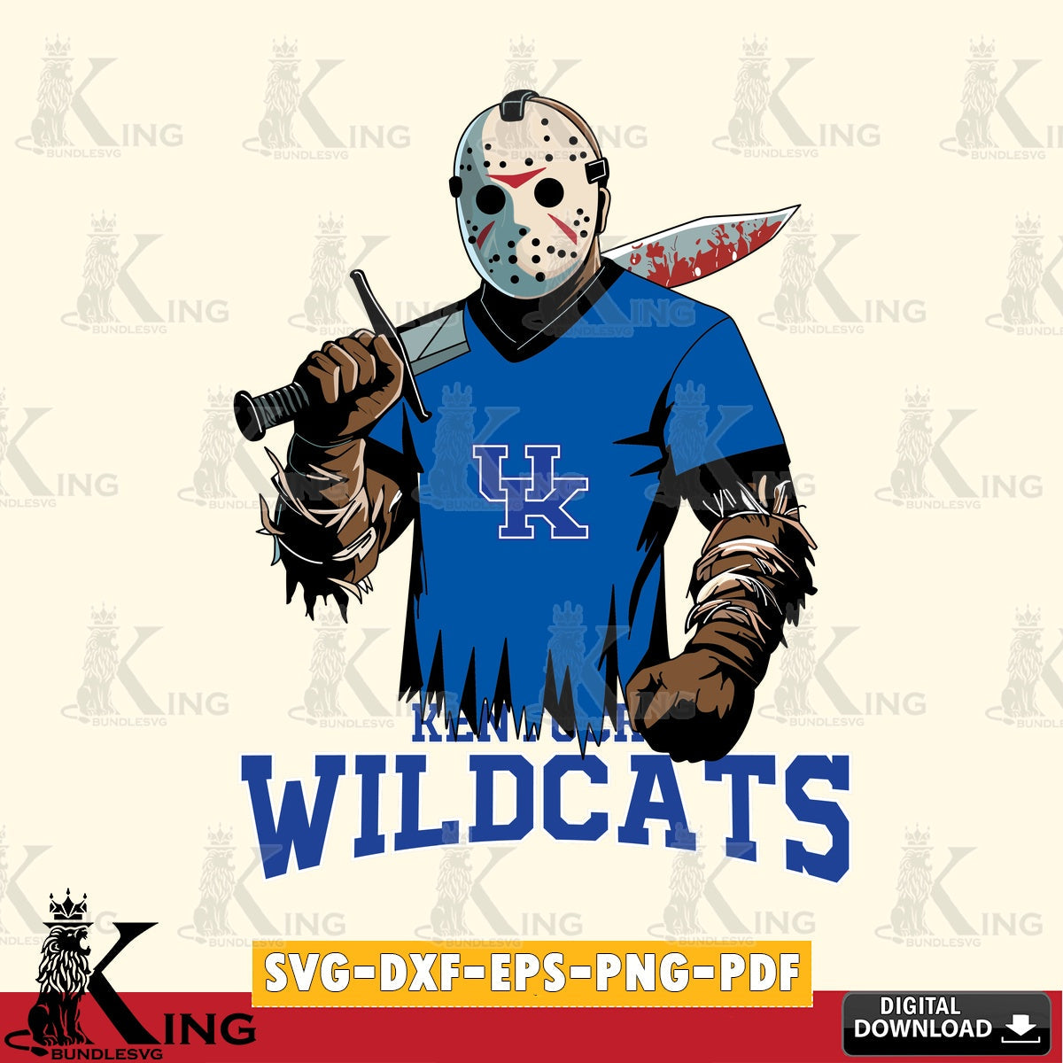 Detailed illustration of Kentucky Wildcats Jason Voorhees football, a digital file for silhouette cameo and cricut projects