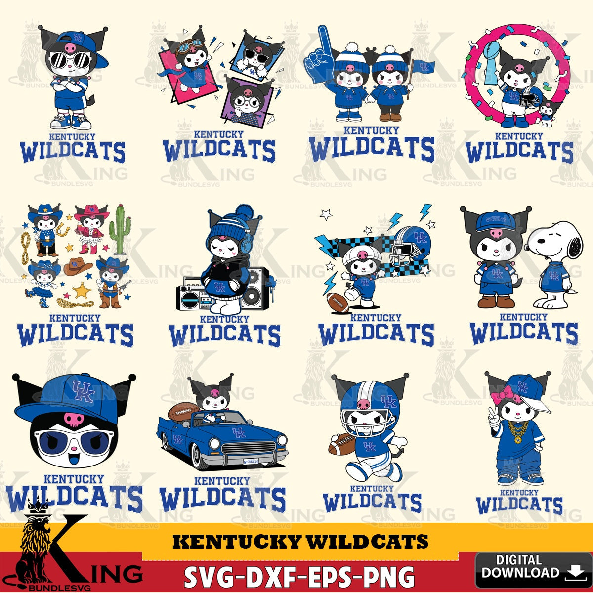 Kentucky Wildcats Kuromi Football Jersey NCAA Bundle SVG file, Cricut, Cut file  , Digital Download , Instant Download, Sanrio svg, Clipart