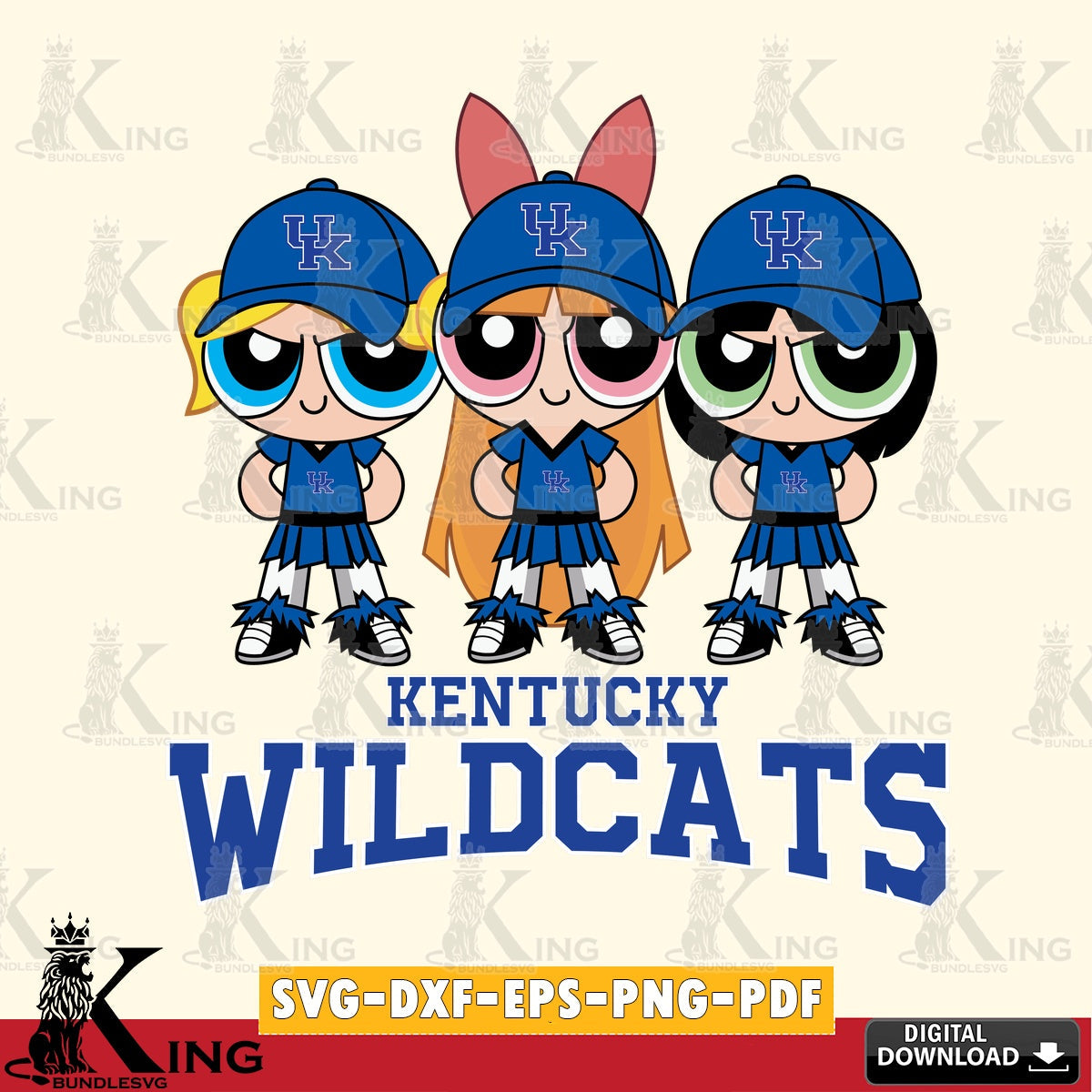 Digital clipart of Kentucky Wildcats PowerPuff Girls football, crafting file for iron-on transfer and vinyl decals