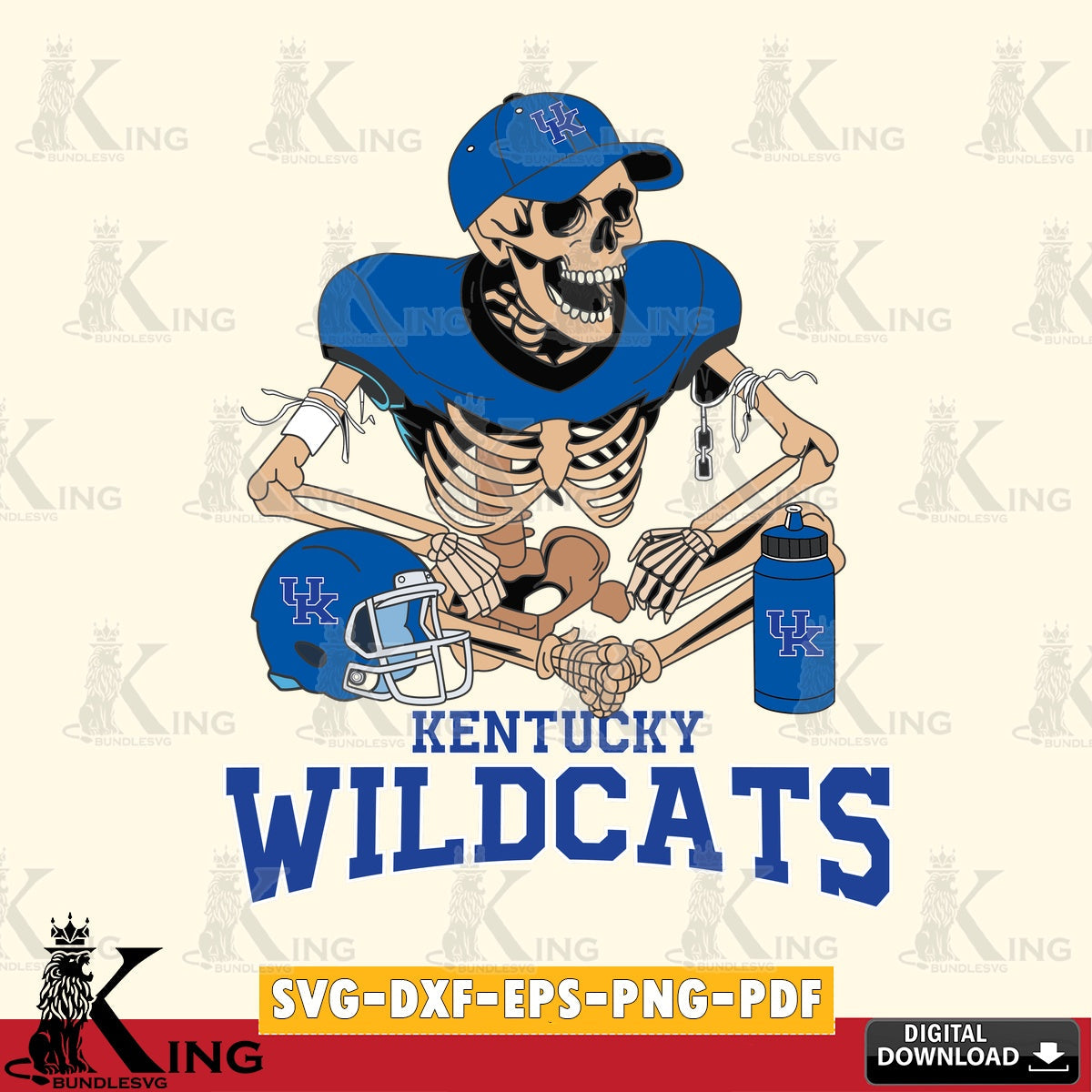 Custom design featuring a Kentucky Wildcats skeleton player in a football design, a cut file ideal for vinyl projects and T-shirt