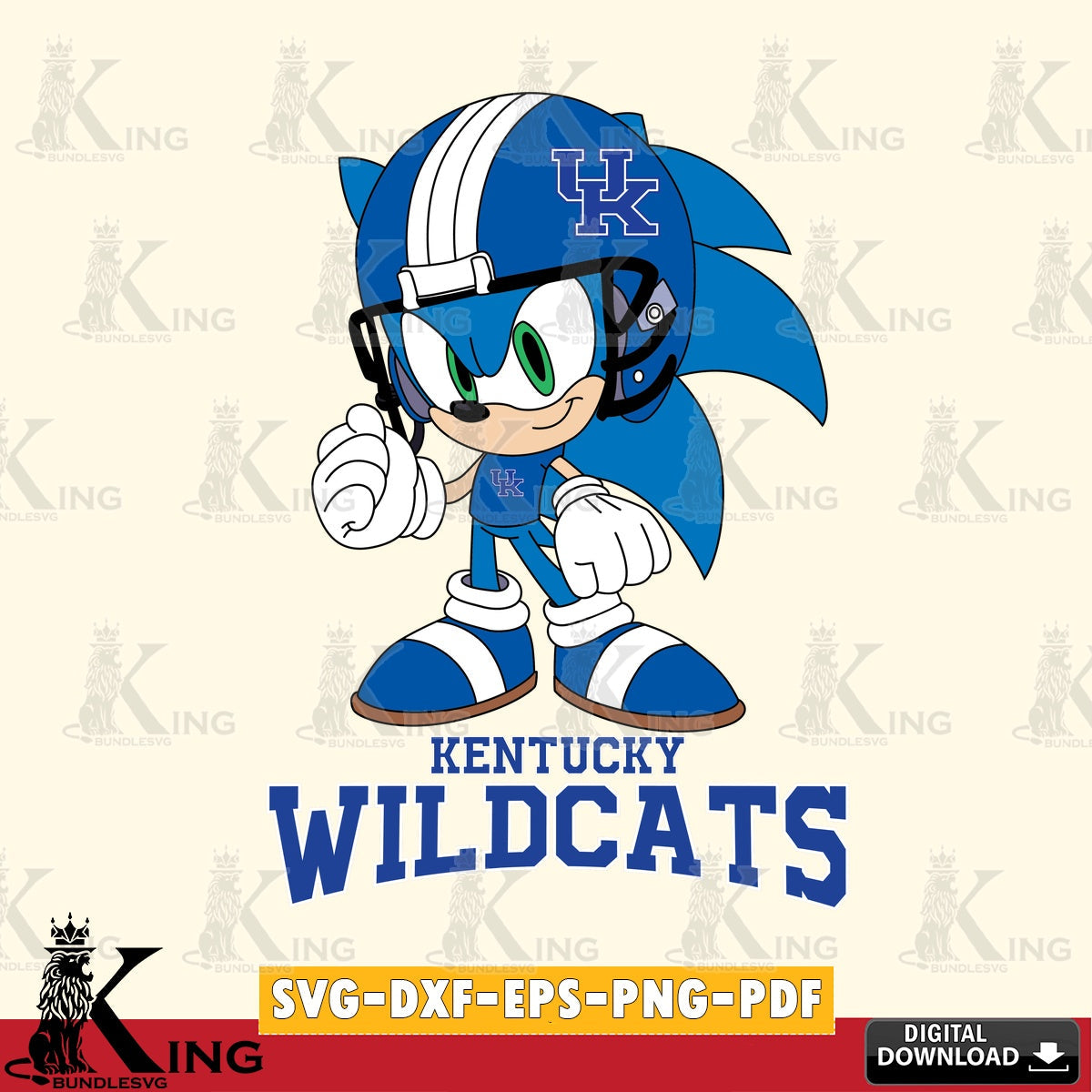 Beautiful illustration of the Kentucky Wildcats Sonic Football Mascot cut file ideal for vinyl projects and T-shirt printing