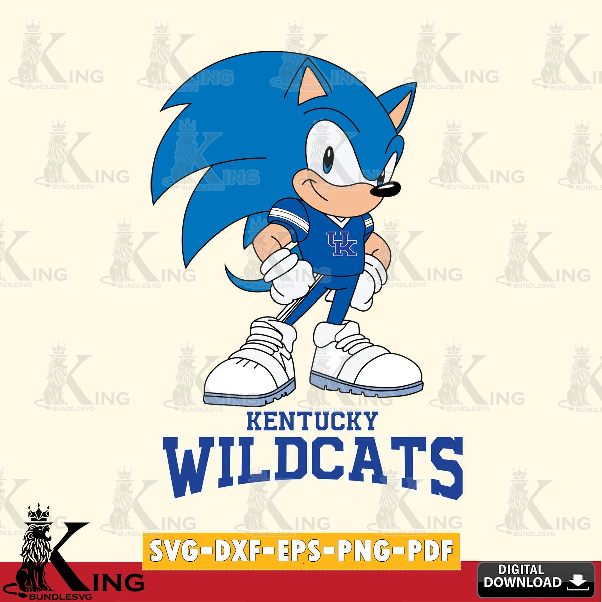 Artistic drawing of Kentucky Wildcats Sonic Football Star Mascot, printable vector design for sublimation and crafts