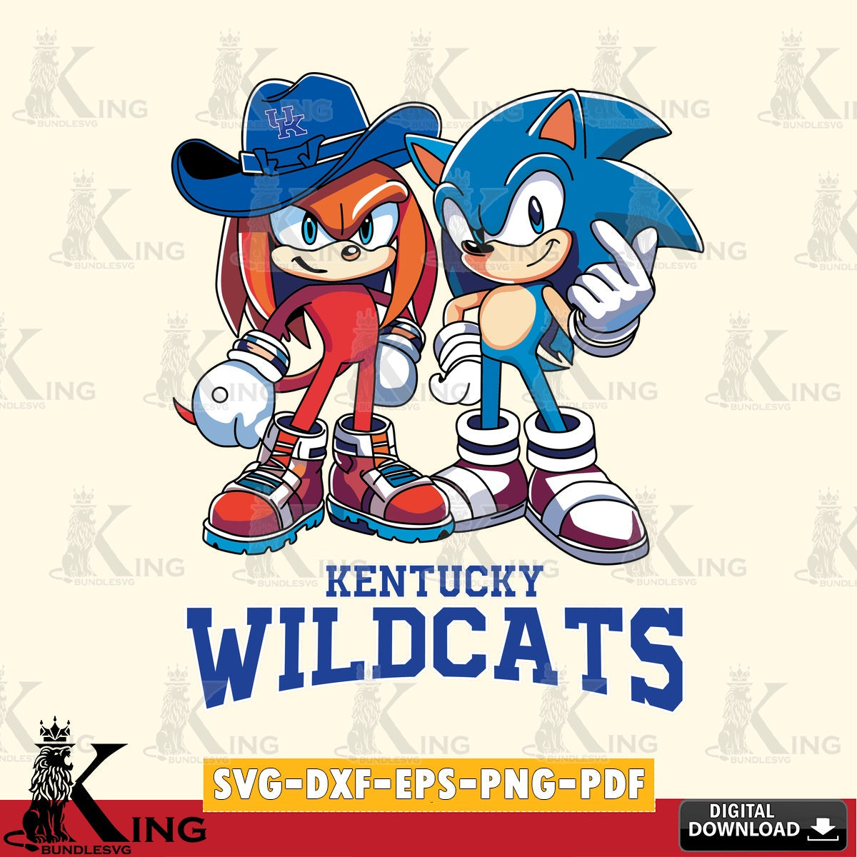 Vector design showing Kentucky Wildcats Sonic & Knuckles Football Mascot SVG cut file for personalized gifts and laser projects