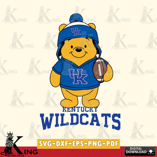 Creative design featuring Kentucky Wildcats Winnie the Pooh player football, digital clipart compatible with laser engraving and