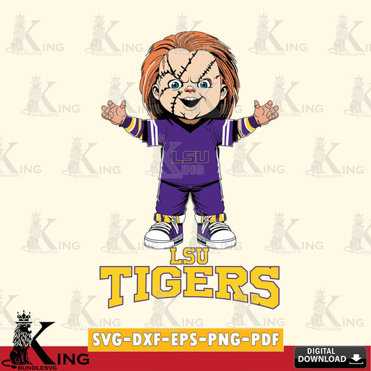 Eye-catching graphic of LSU Tigers Chucky Football, a digital download for Cricut Maker and paper crafts.