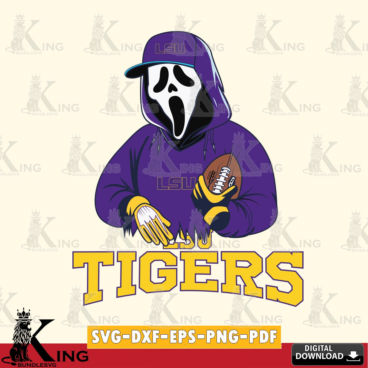 Beautiful illustration of LSU Tigers Ghostface Scream football player, digital download for Cricut Maker and paper crafts