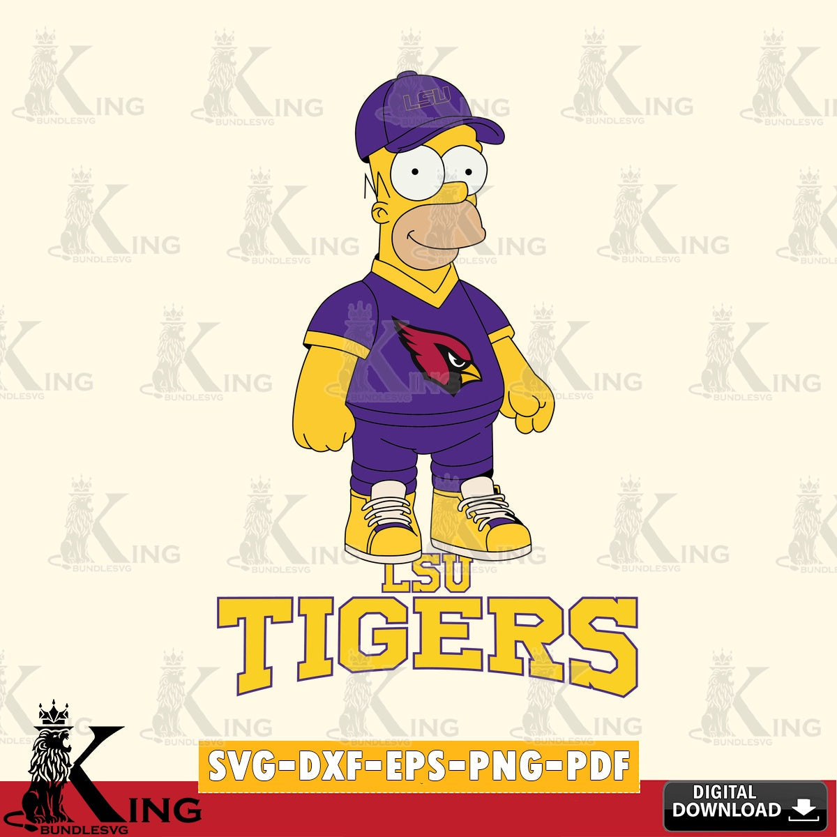 Printable art of LSU Tigers Homer Simpson Football, PNG clipart for sublimation printing and graphic design