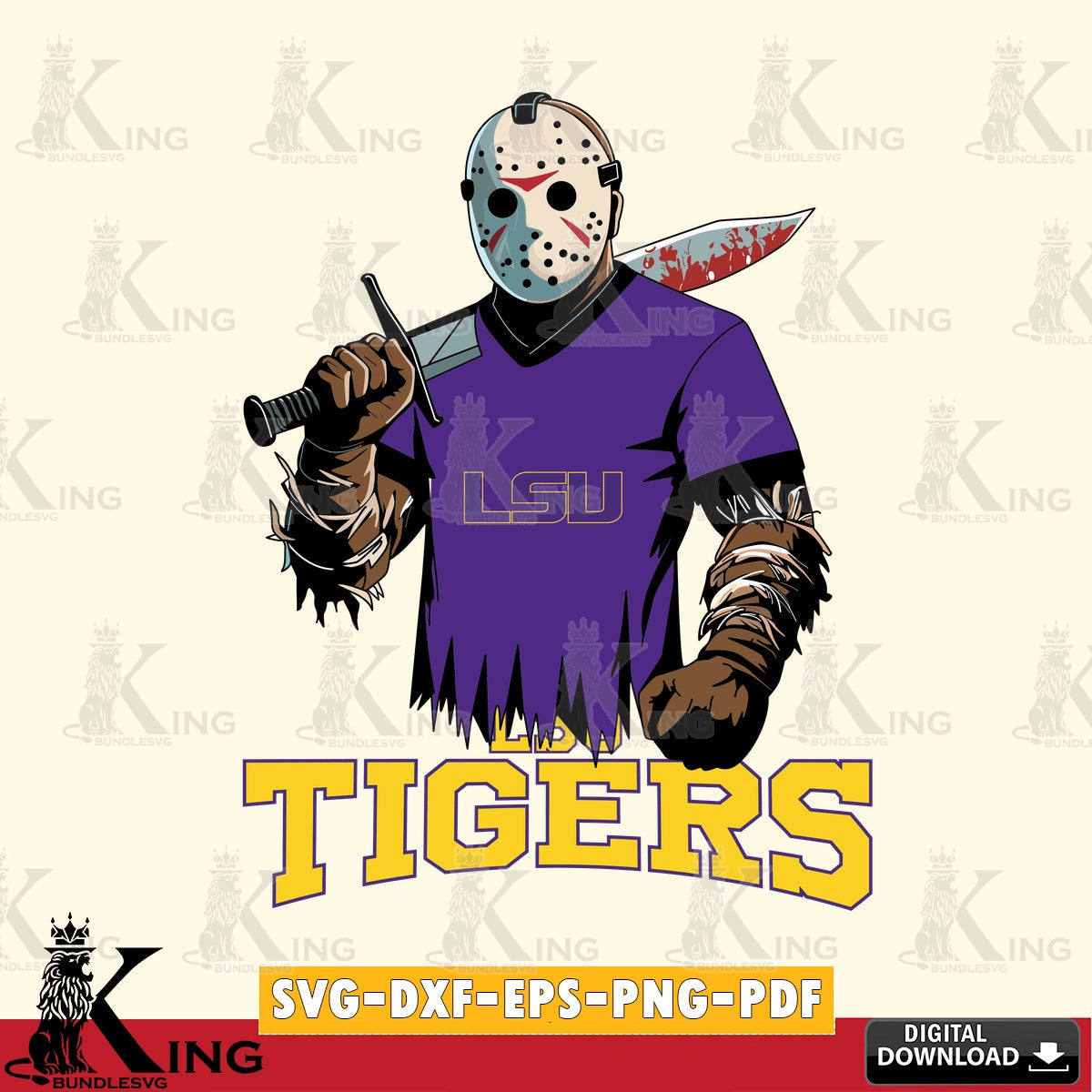Printable art of LSU Tigers Jason Voorhees Football, a cut file ideal for vinyl projects and T-shirt printing.