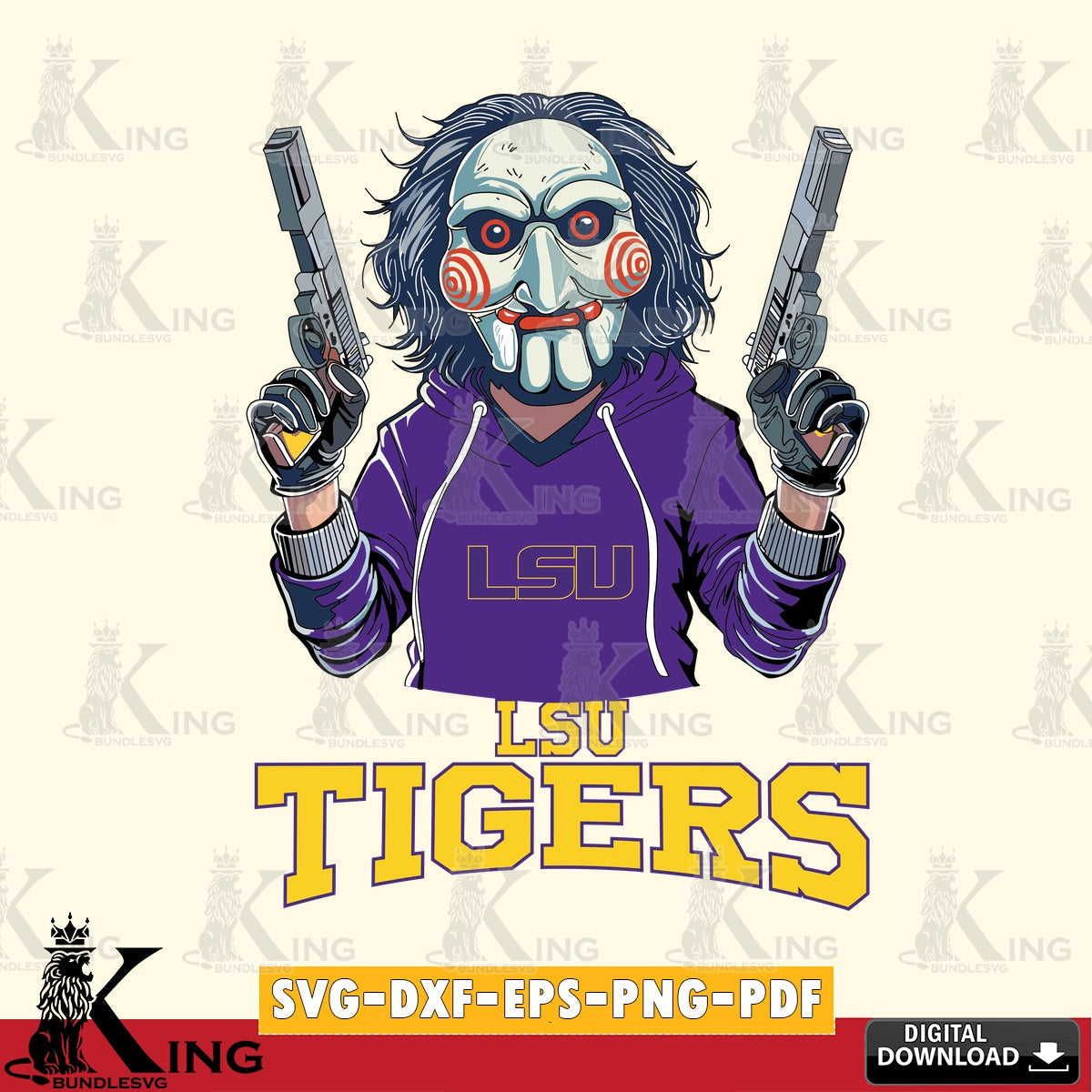 Modern graphic depicting LSU Tigers Jigsaw Billy Football, NCAA, printable vector design for sublimation and crafts