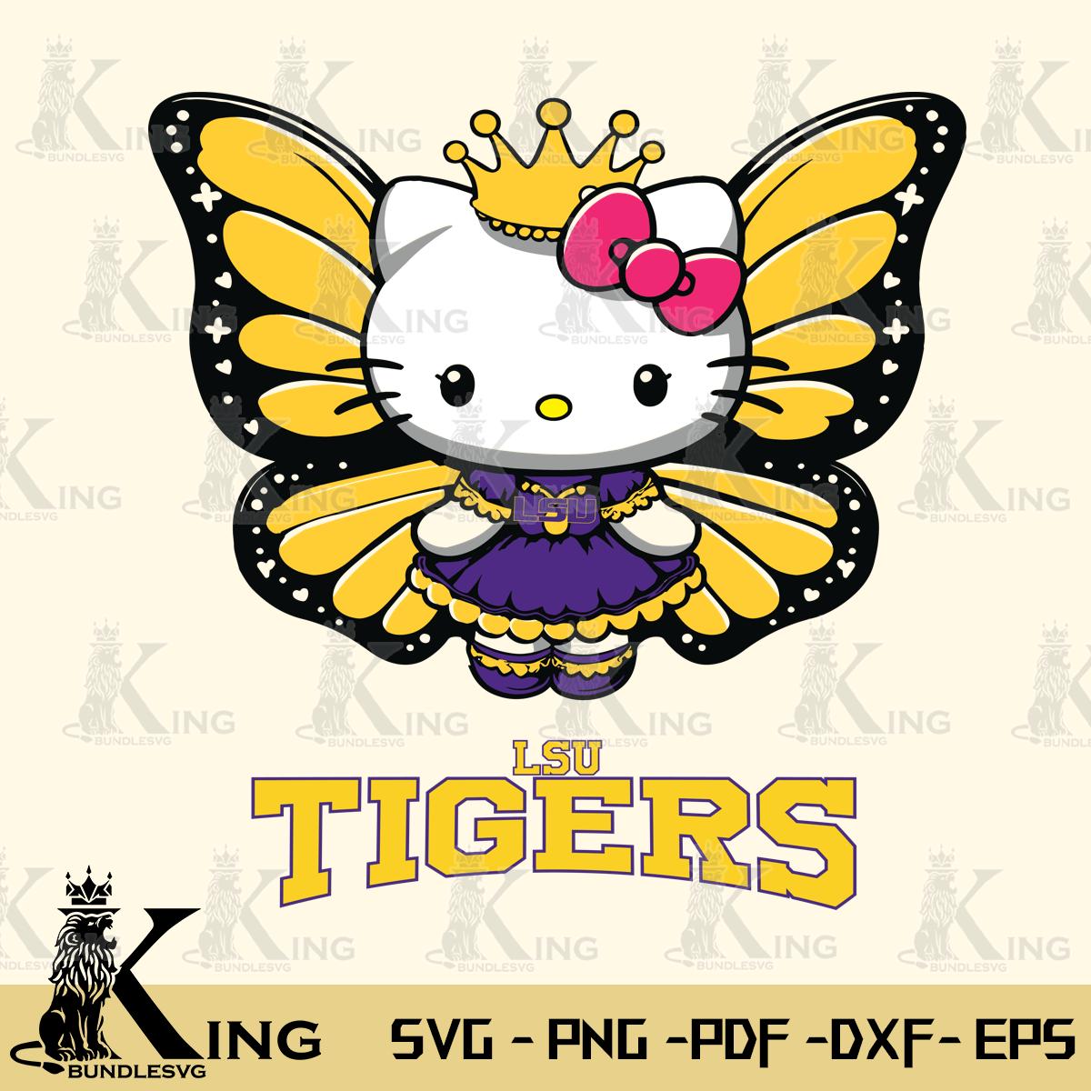 LSU Tigers Kitty Wings & Flowers Svg Eps Dxf Png File, Digital Download