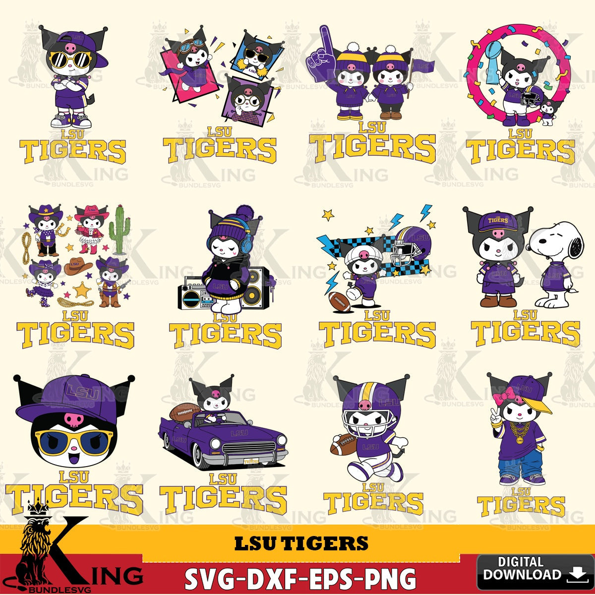 LSU Tigers Kuromi Football Jersey NCAA Bundle SVG file, Cricut, Cut file  , Digital Download , Instant Download, Sanrio svg, Clipart