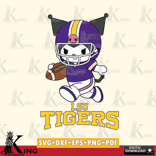 LSU Tigers Kuromi Football Run SVG file, Cricut, Cut file  , Digital Download , Instant Download, Sanrio svg, Clipart