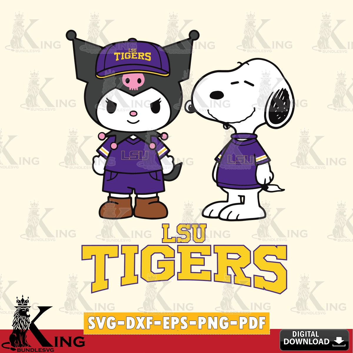 LSU Tigers Kuromi Snoopy Football SVG file, Cricut, Cut file  , Digital Download , Instant Download, Sanrio svg, Clipart
