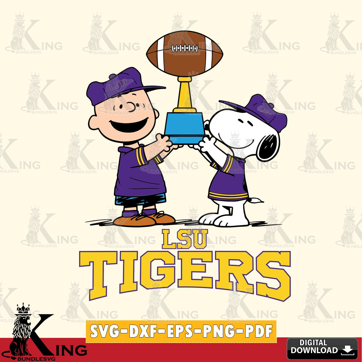 LSU Tigers Peanuts Football Trophy SVG, Cricut, Cut file  , Digital Download , Instant Download, Peanuts svg, NCAA svg, Football svg, Sport svg