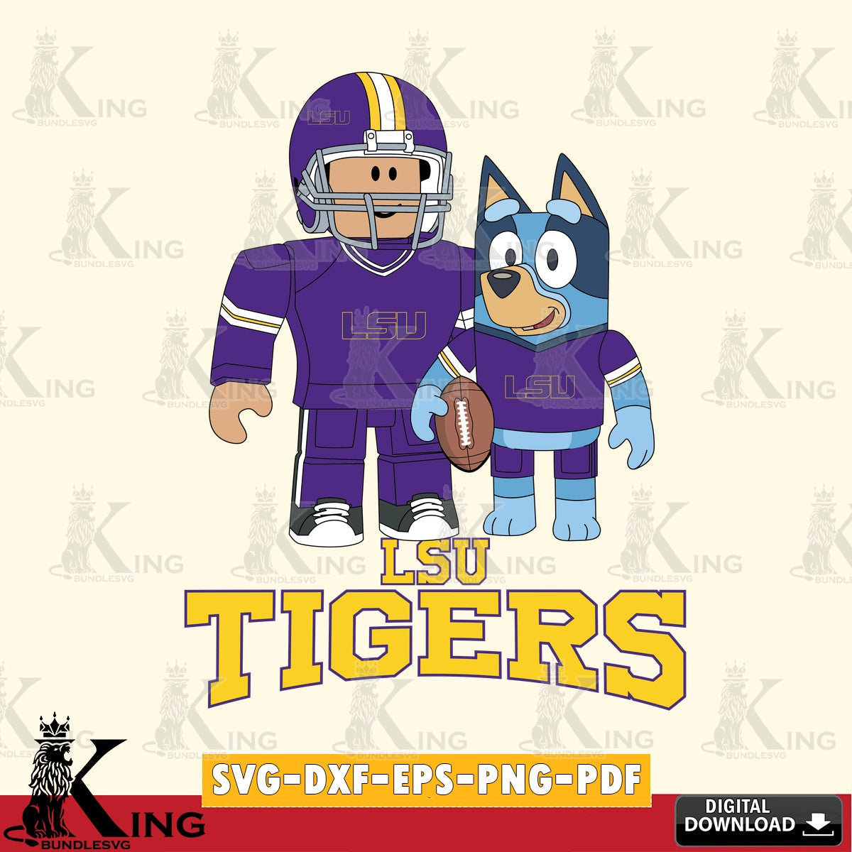 LSU Tigers Roblox & Bluey Football SVG file , NCAA Cricut,  File cut , Digital Download , PDF File