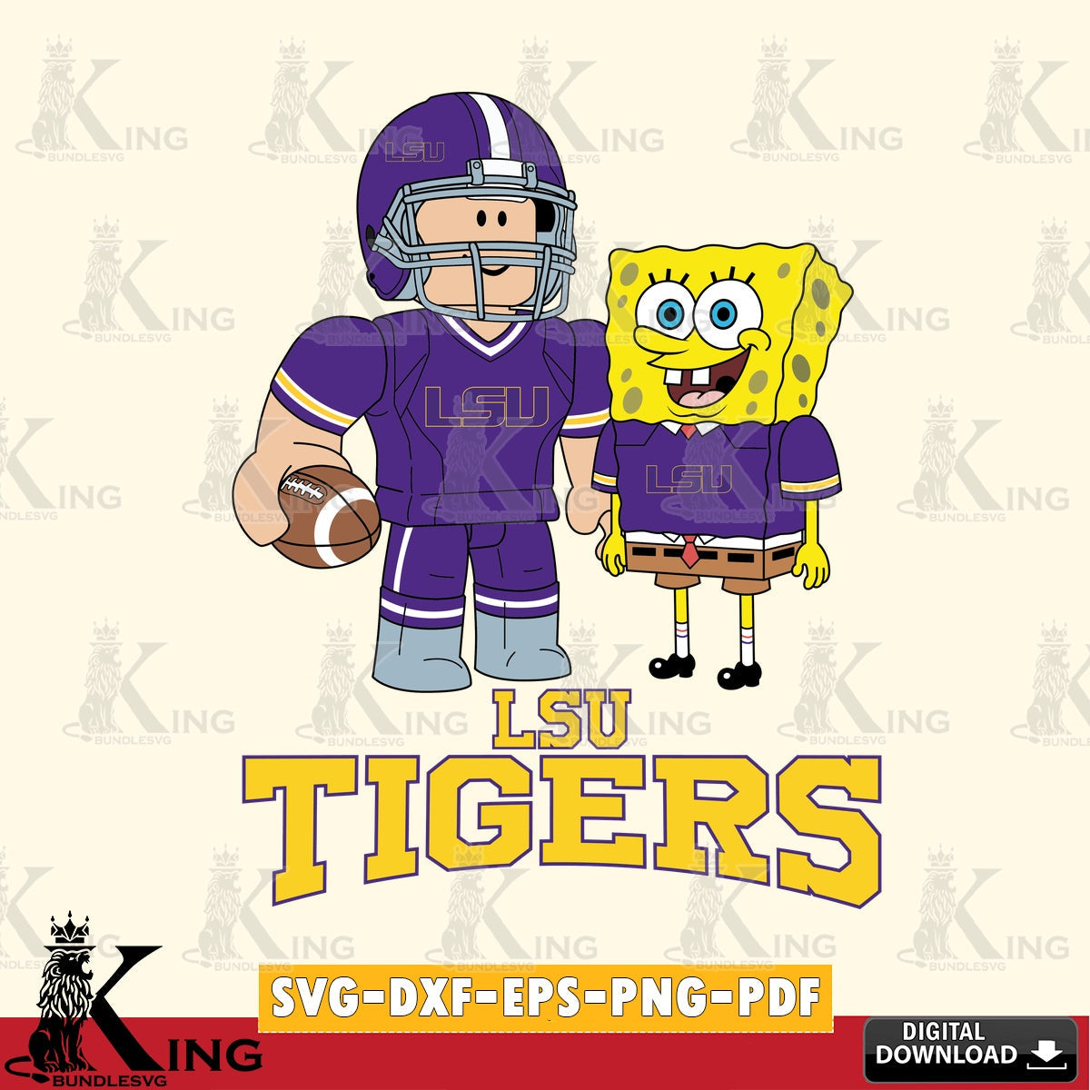 LSU Tigers Roblox & Spongebob Football SVG file , NCAA Cricut,  File cut , Digital Download , PDF File
