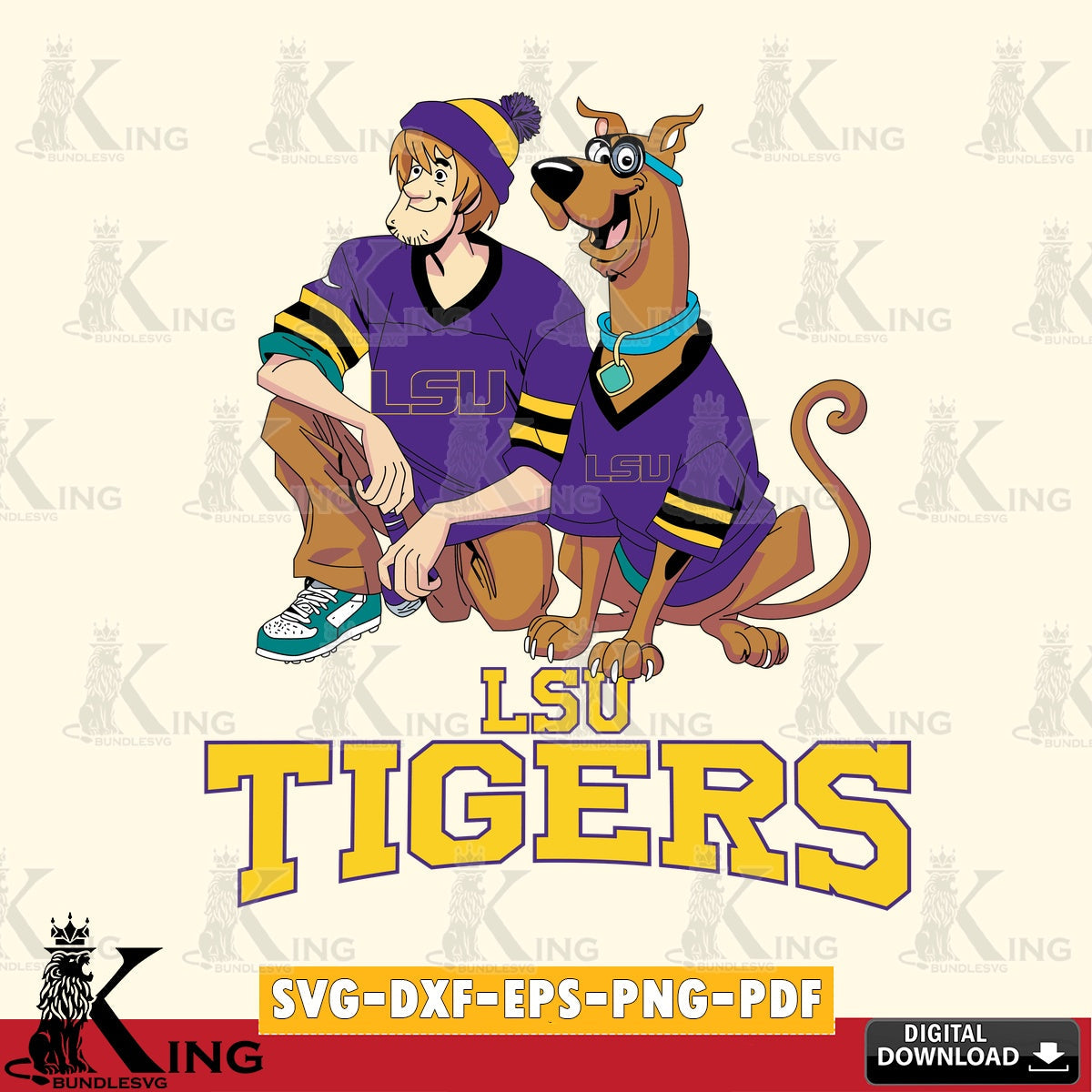 Printable art of LSU Tigers Shaggy and Scooby Doo football PNG clipart for sublimation printing and graphic design