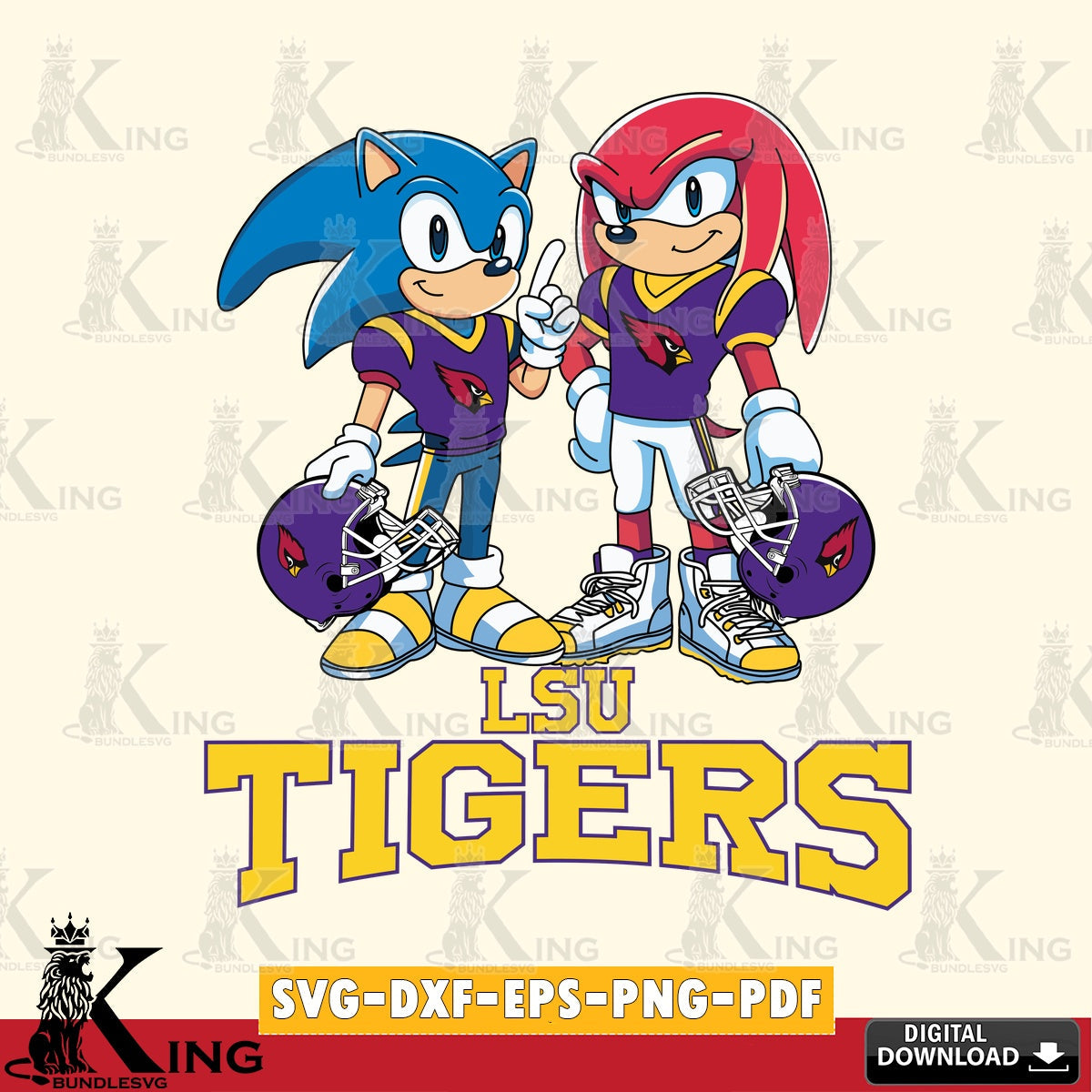Unique artwork depicting LSU Tigers Sonic And Knuckles Football, a cut file ideal for vinyl projects and T-shirt printing
