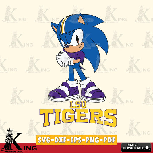 Modern graphic depicting LSU Tigers Sonic cute Football vector art for engraving, cutting, and printing.