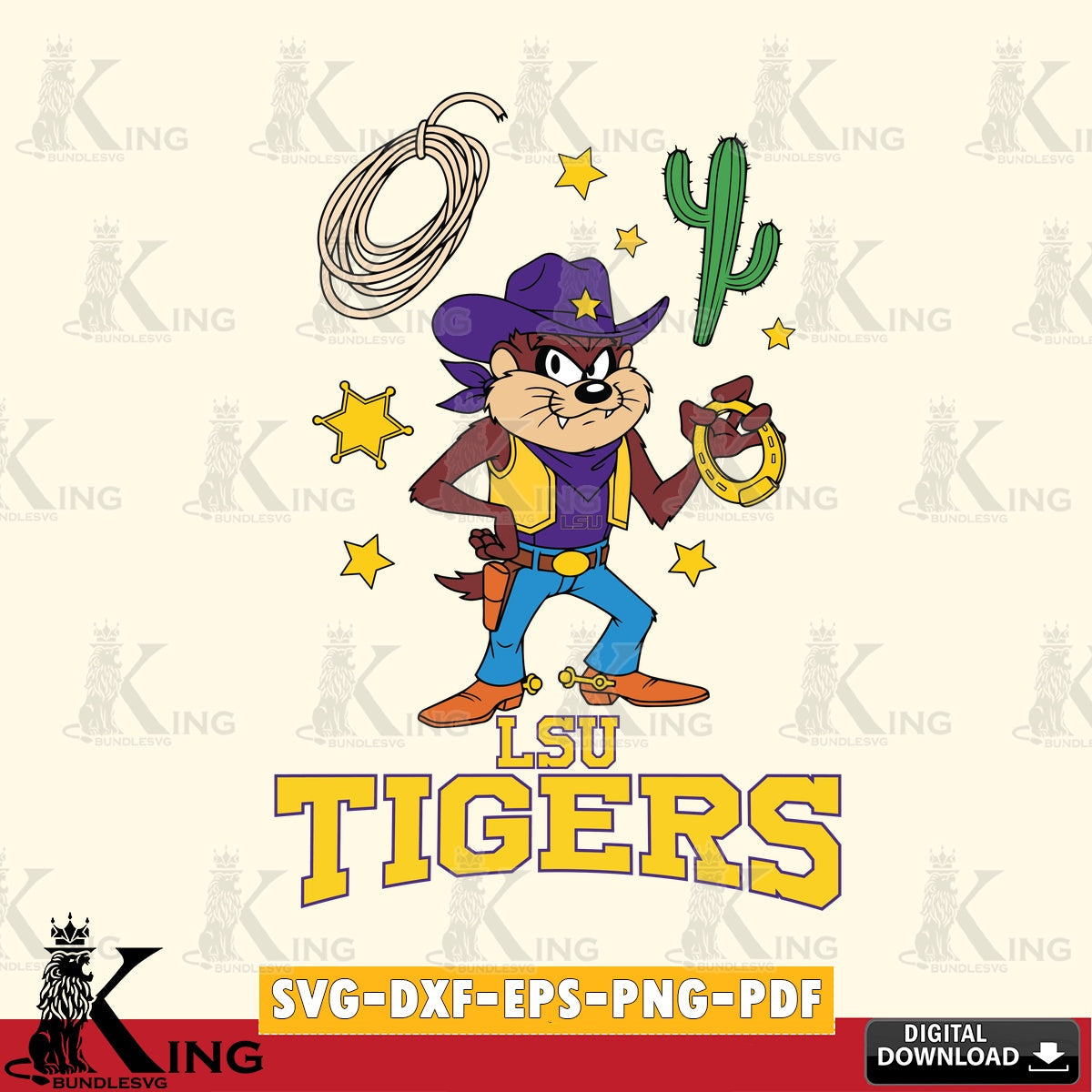 LSU Tigers Taz Cowboy Western SVG file, Cut file  , Digital Download , Instant Download, Taz svg, NCAA svg