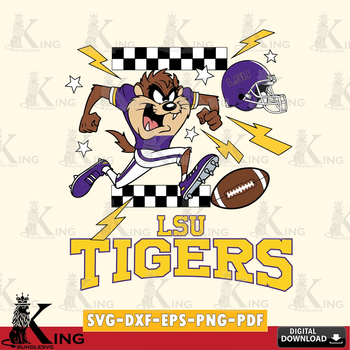 LSU Tigers Taz Football Lightning SVG file, Cut file  , Digital Download , Instant Download, Taz svg, NCAA svg