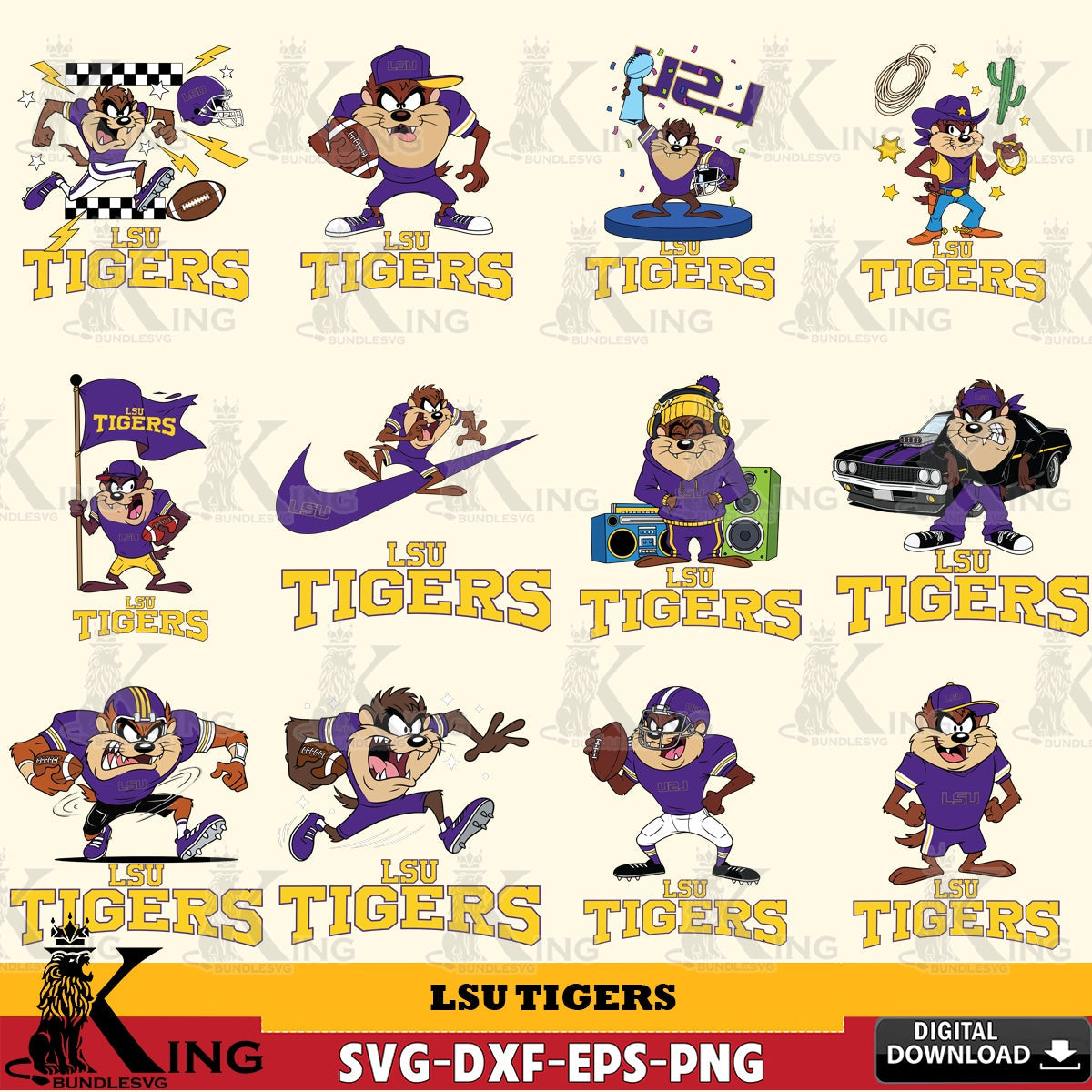 LSU Tigers Taz Football NCAA Bundle SVG file, Cut file  , Digital Download , Instant Download, Taz svg, NCAA svg