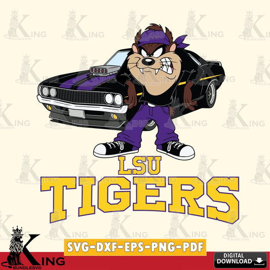 LSU Tigers Taz Racing Car SVG file, Cut file  , Digital Download , Instant Download, Taz svg, NCAA svg