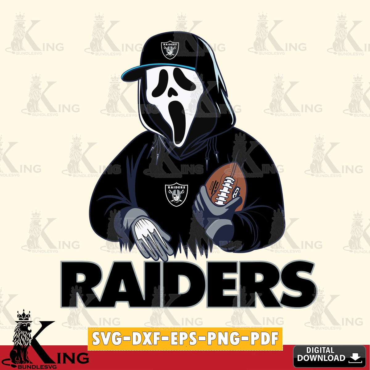 Custom design featuring Las Vegas Raiders Ghostface Scream football player, PNG clipart for sublimation printing and graphic