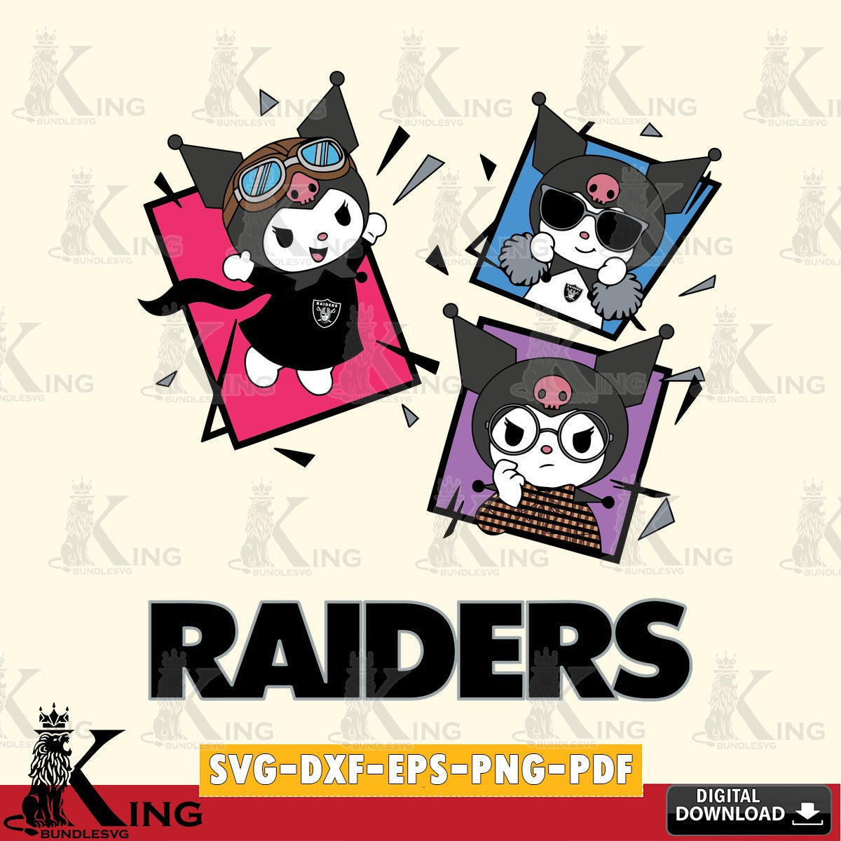 Las Vegas Raiders Kuromi Action Football SVG file, Cricut, Cut file  , Digital Download , Instant Download, Sanrio svg, Clipart