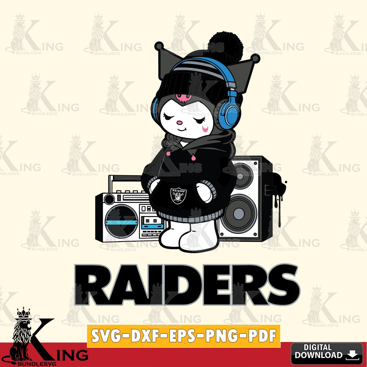 Las Vegas Raiders Kuromi Football Music SVG file, Cricut, Cut file  , Digital Download , Instant Download, Sanrio svg, Clipart